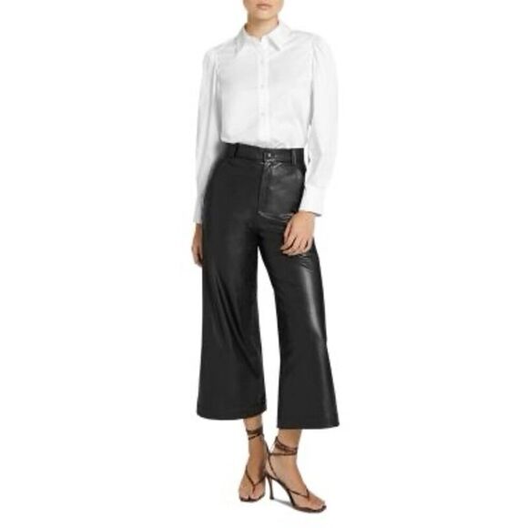 NWT A.L.C. Women's Wiles Wide-Leg Faux Leather Gaucho Pants Size 8 Black​ - Picture 1 of 10